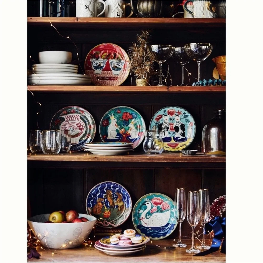 NIB Anthropologie Emily Maude 12 Days of Christmas 4 Calling Birds Dessert Plate